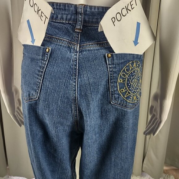 Rocawear Womens Embroidered Cotton Blend Denim Blue Capri Jeans Size 20 - Picture 4 of 11